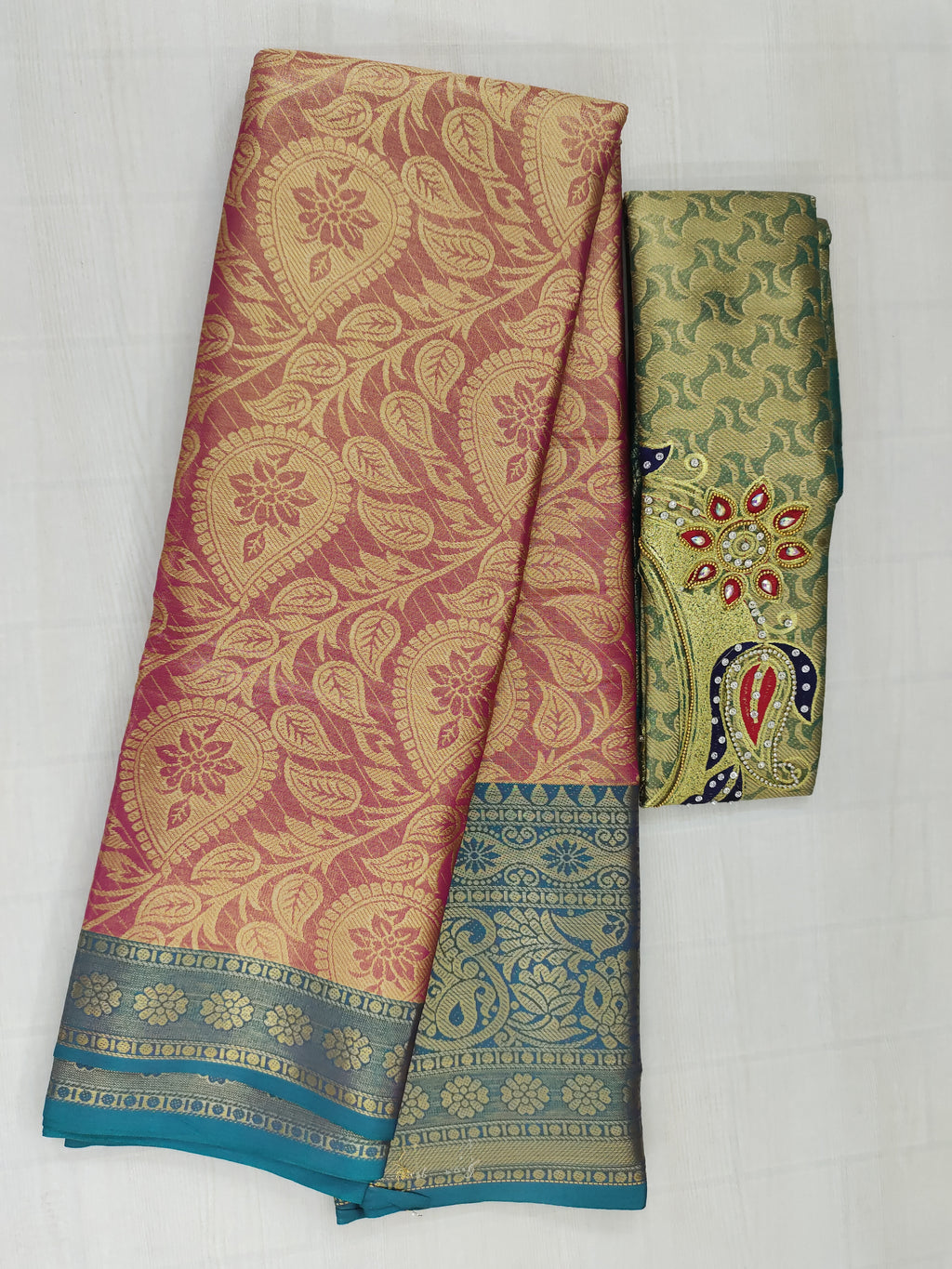 Semi work Blouse Pattu Saree