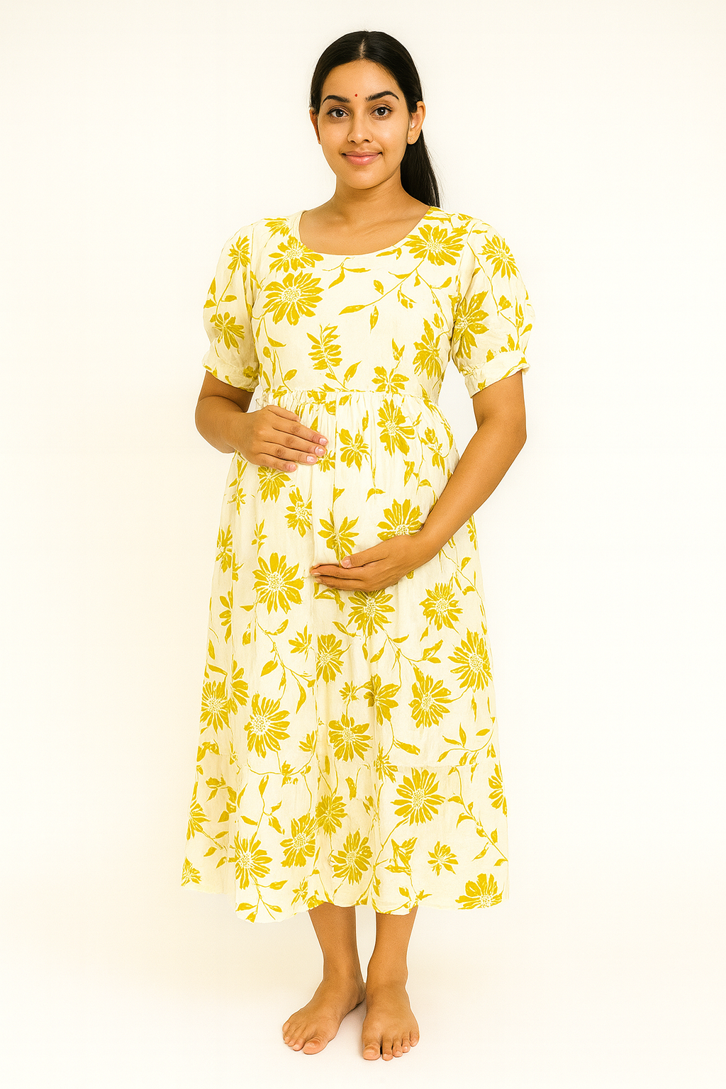 Beautiful mull cotton off white colour maternity dress