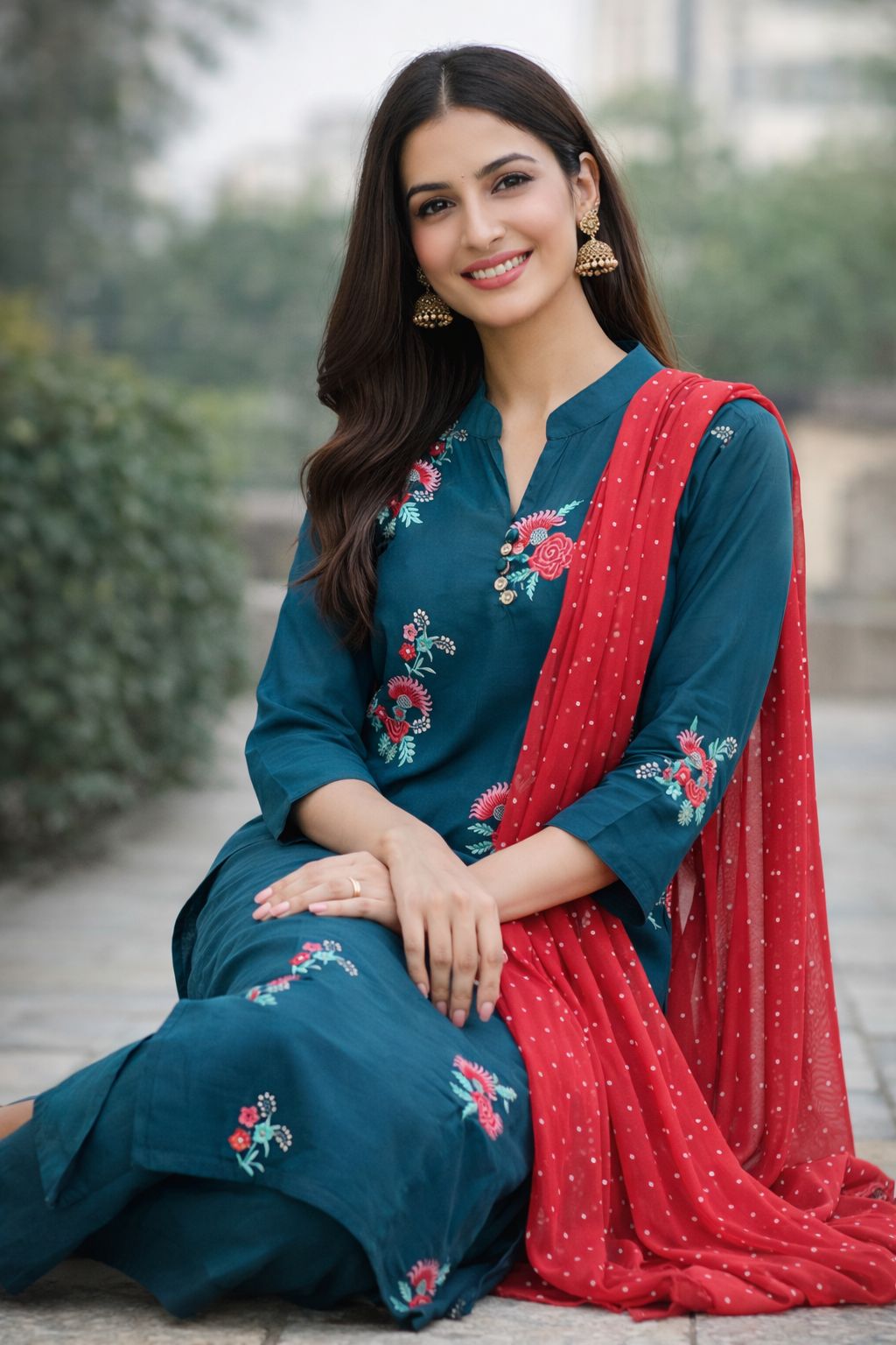 {Size-XXL} Beautiful Peacock blue colour 3 piece suit set. {D3PPB022}