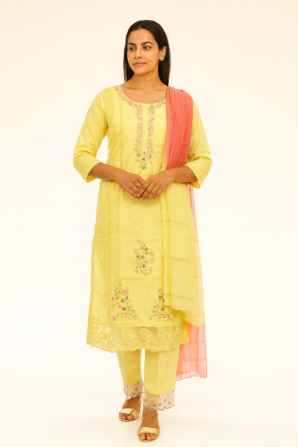 Beautiful Pastel yellow color 3 piece set dress   {D3PLY28}
