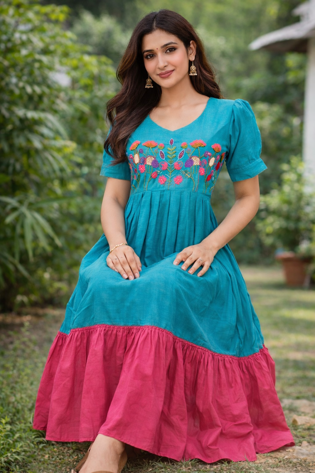 Size-M} Beautiful sea blue color frock Dwanees Online Store Size-M} Beautiful sea blue color frock Dwanees Online Store