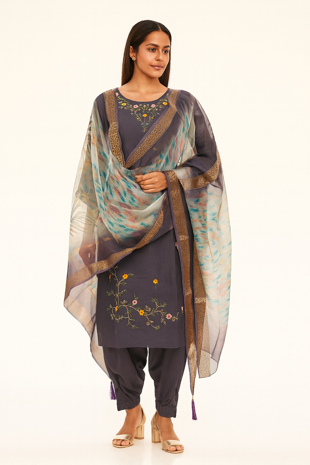 Beautiful light wine colour 3 piece set dress {D3PWi29}