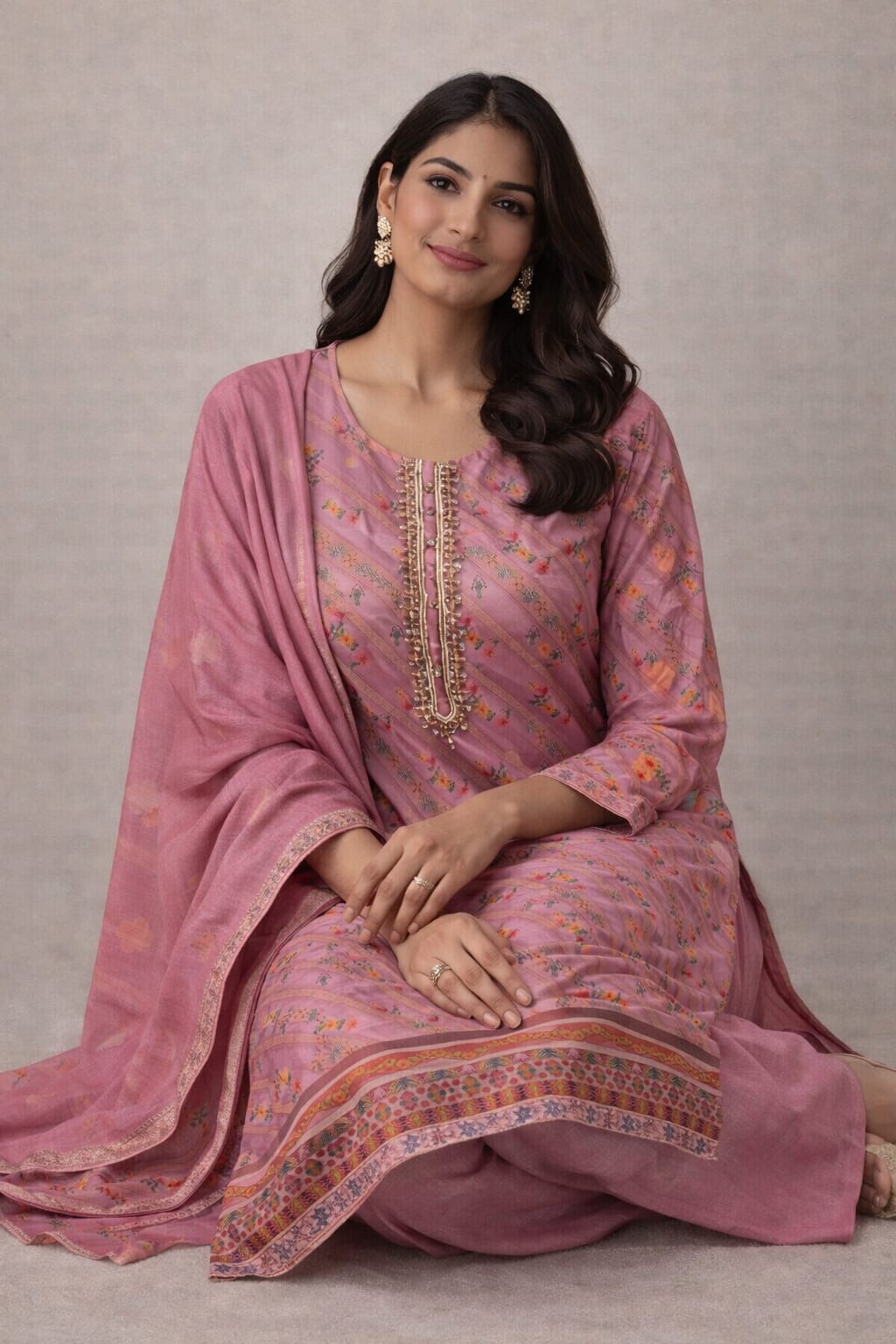 {Size-M} Pretty pink colour 3 piece suit set