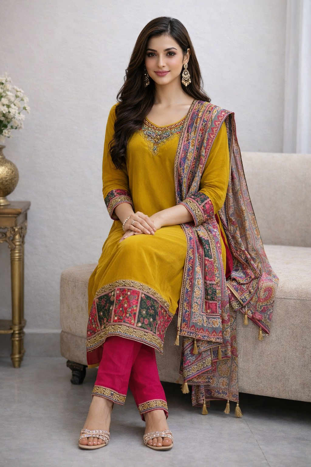 Beautiful Mustard Yellow Color 3 Piece set dress