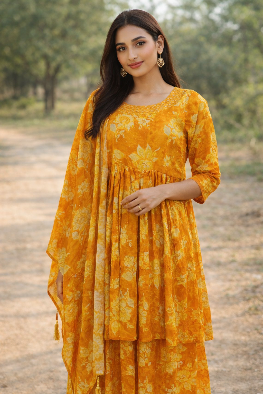 Size-L Trending yellow color 3 piece shararah