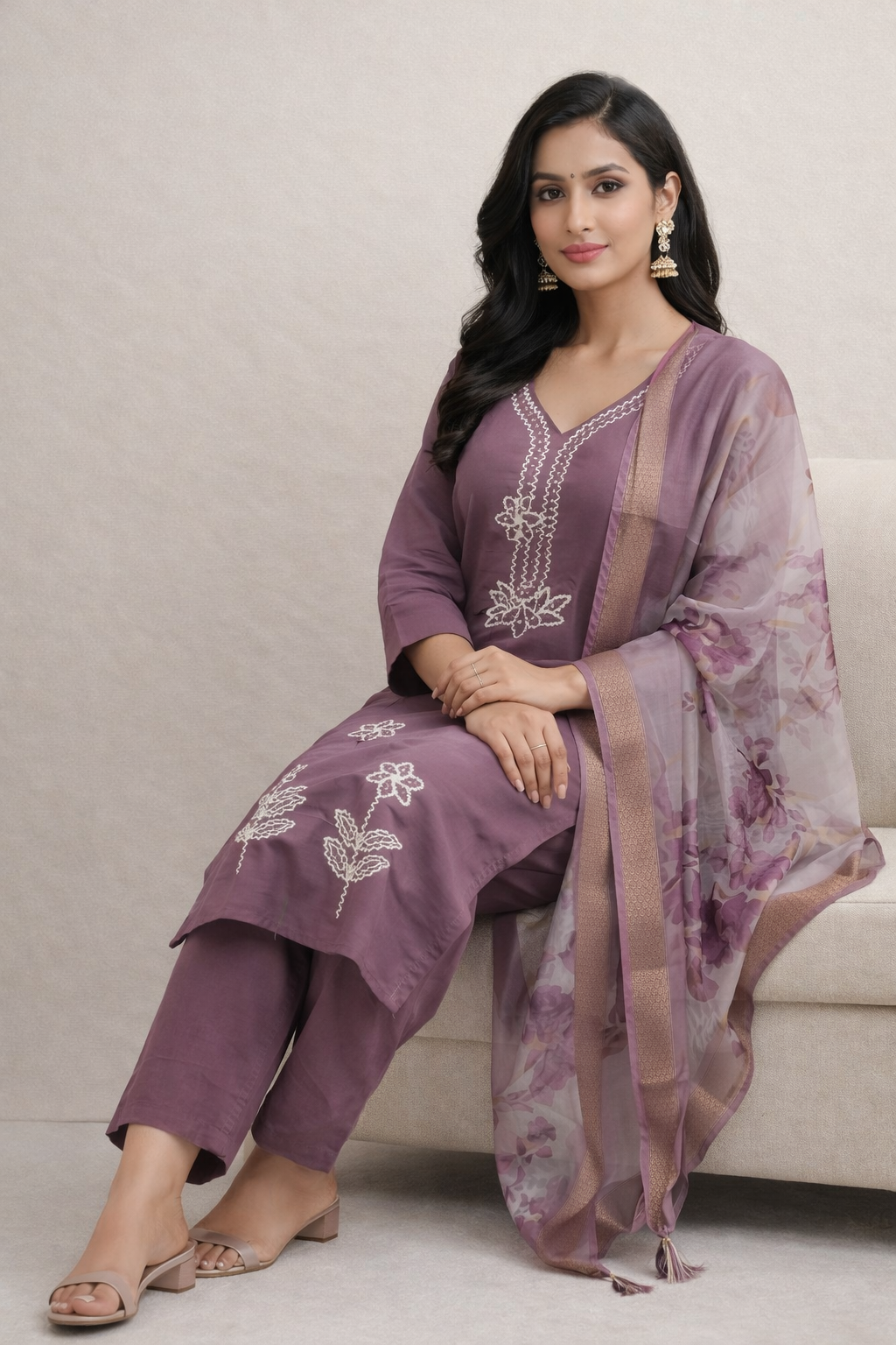 Size-XXL Lavender color 3 piece suit set