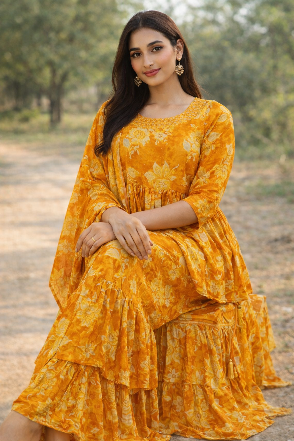 Size-L Trending yellow color 3 piece shararah