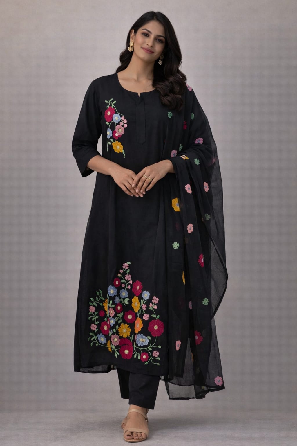 {Size-XL} Beautiful black colour thread work  3 piece set