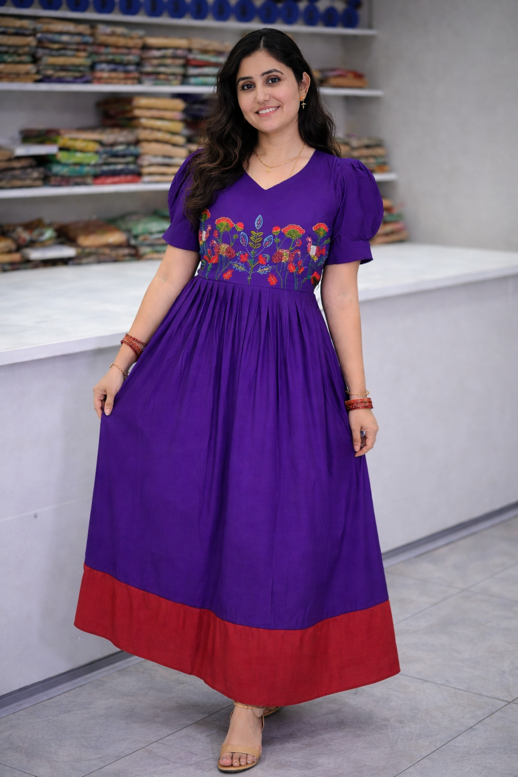 {Size-5XL} Trending Mul cotton  violet color frock