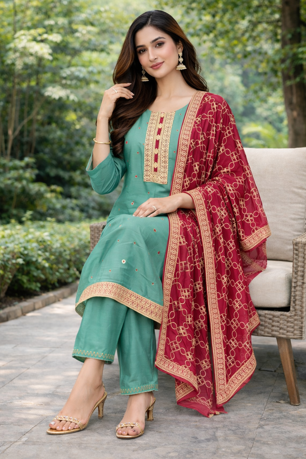 Size-3xl Beautiful green color 3 piece suit set