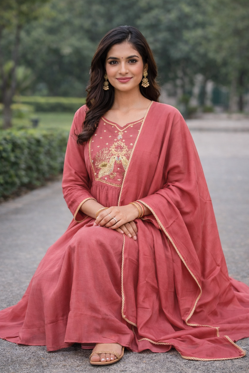 Size-3xl Beautiful  peach 3 piece anarkali suit set