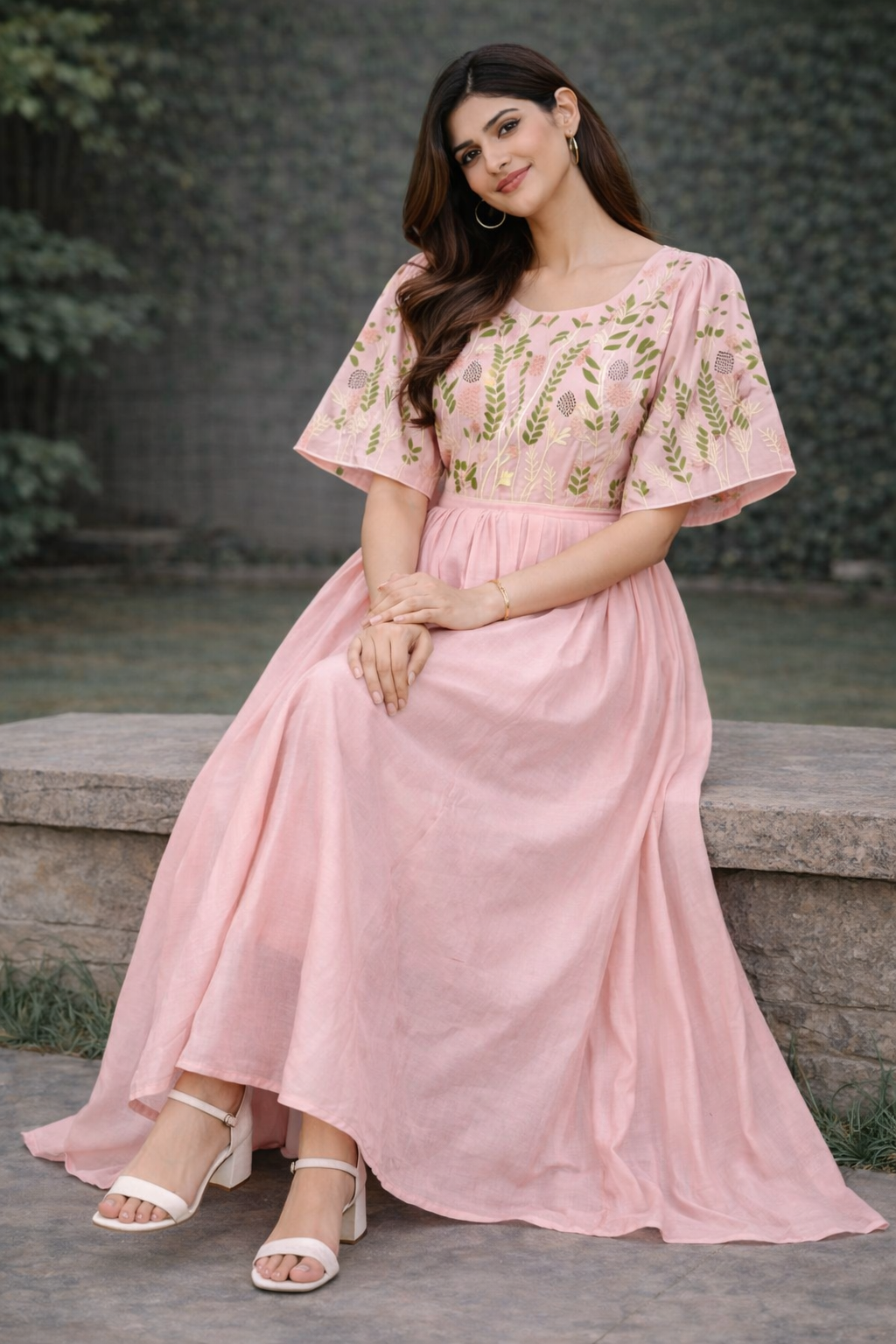 Size-4xl Trending Mul cotton frock in peach color