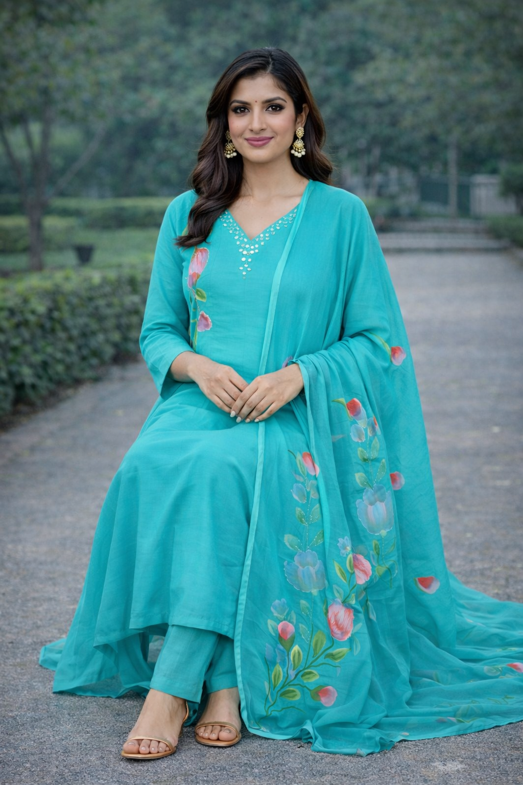 Size-3xl Trending Mul cotton brush paint anarkali 3 piece suit set