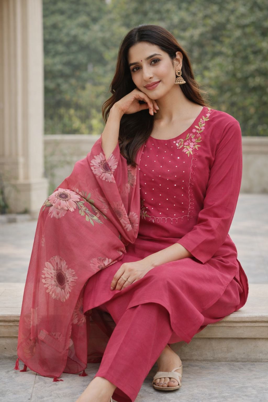 Size-3xl Trending dark pink 3 piece suit set