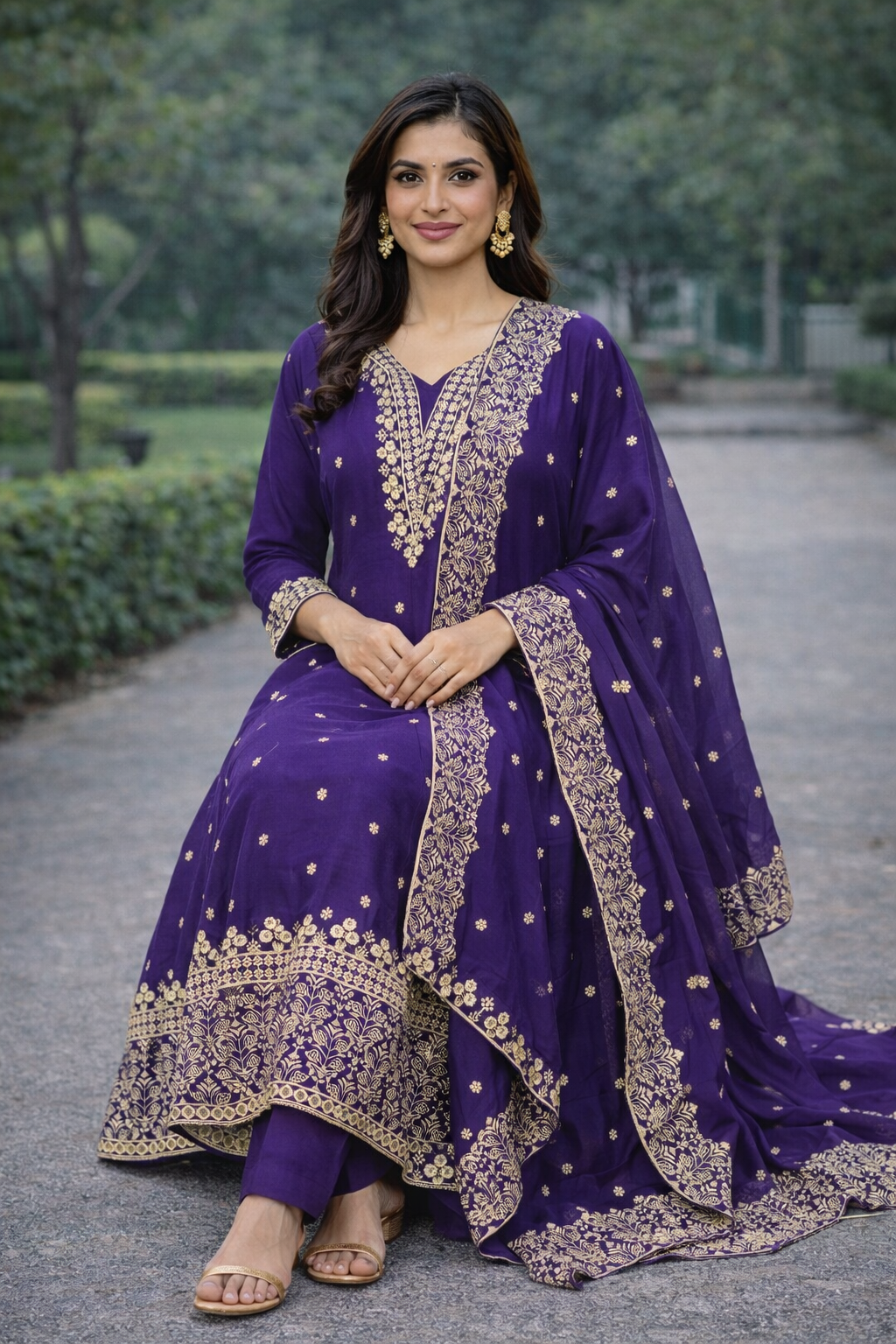 Size-3xl Blossom violet color 3 piece anarkali suit set