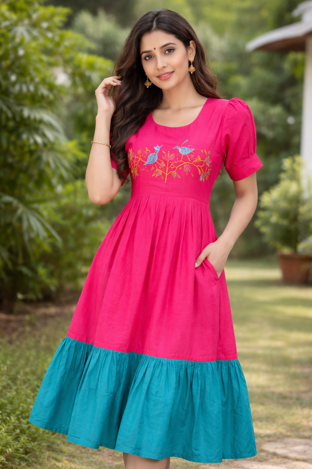 Beautiful pink colour long frock