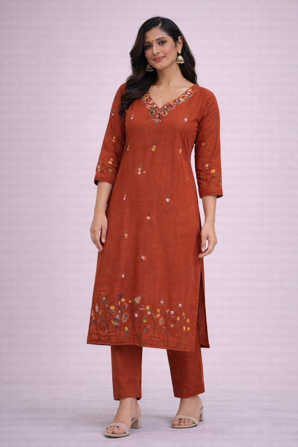Size -3XL Trending Orange color with beautiful handwork Pure cotton 2 piece set