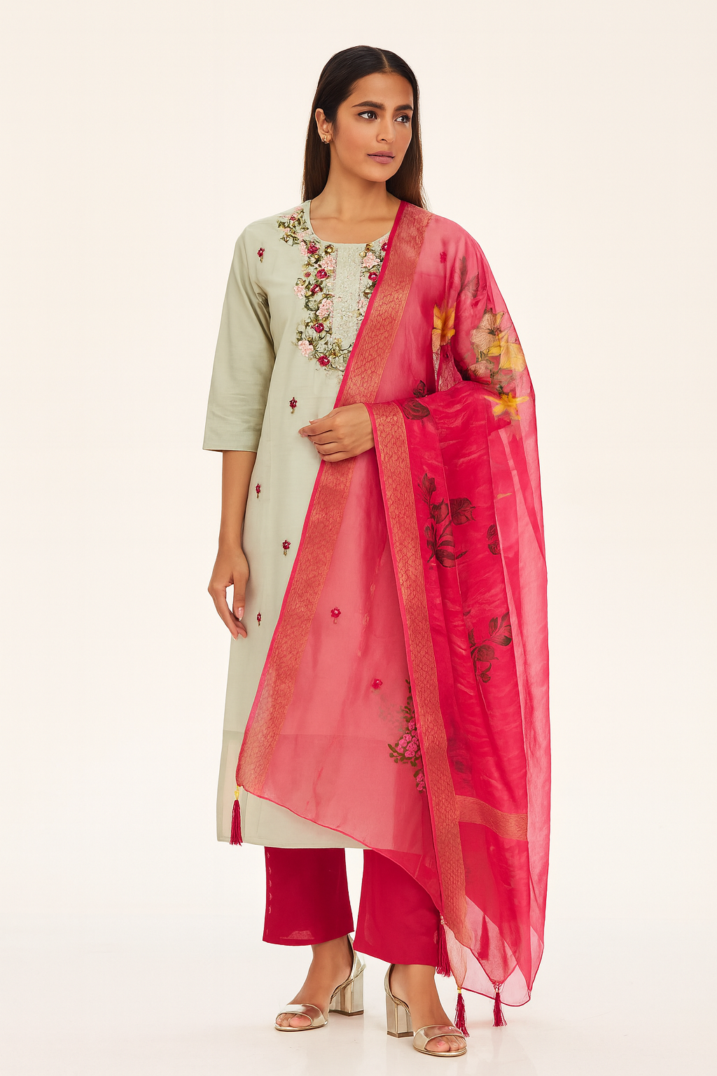 Beautiful Pastel green colour dress 3 piece set