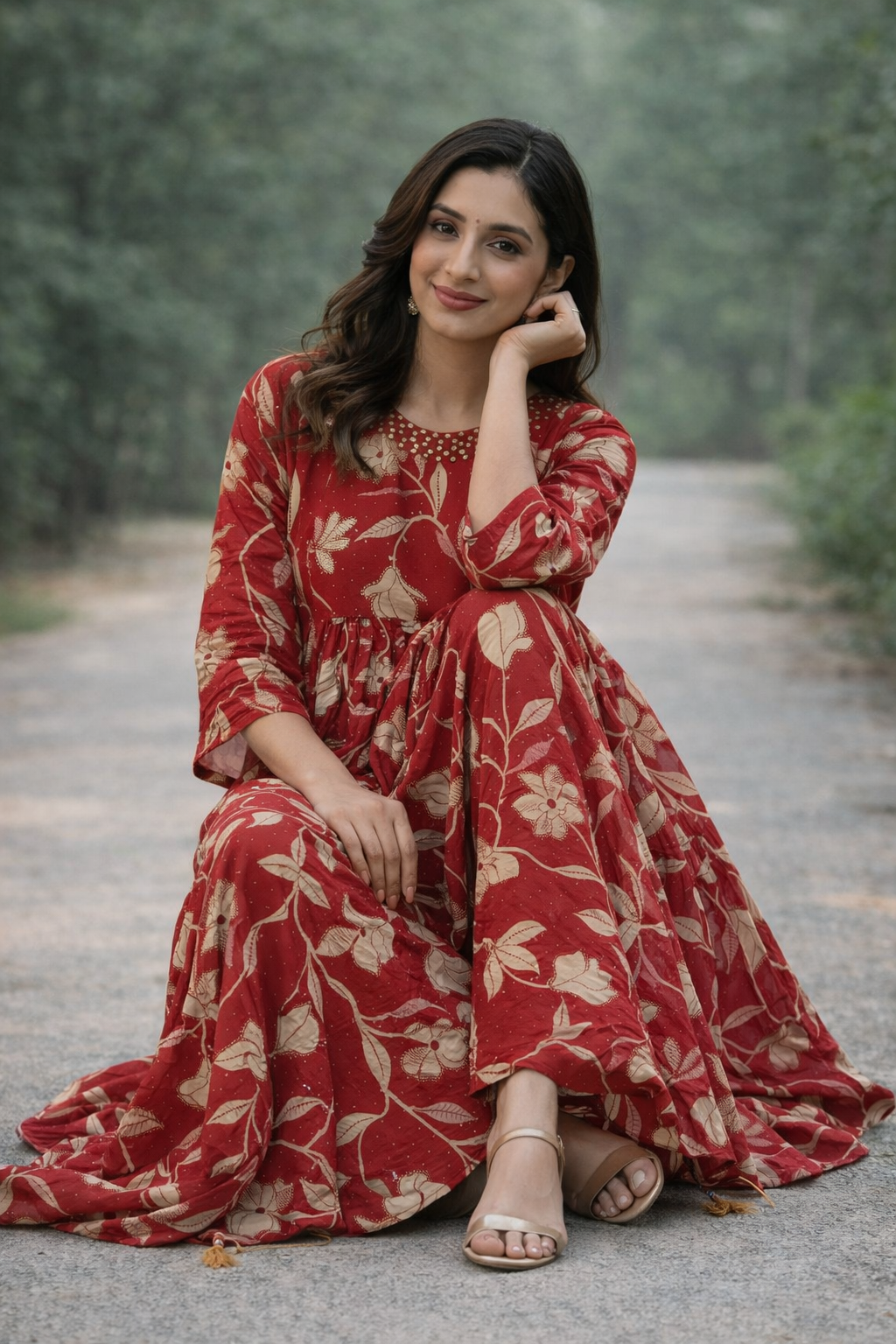 Size-XL Trending Red color 3 piece shararah