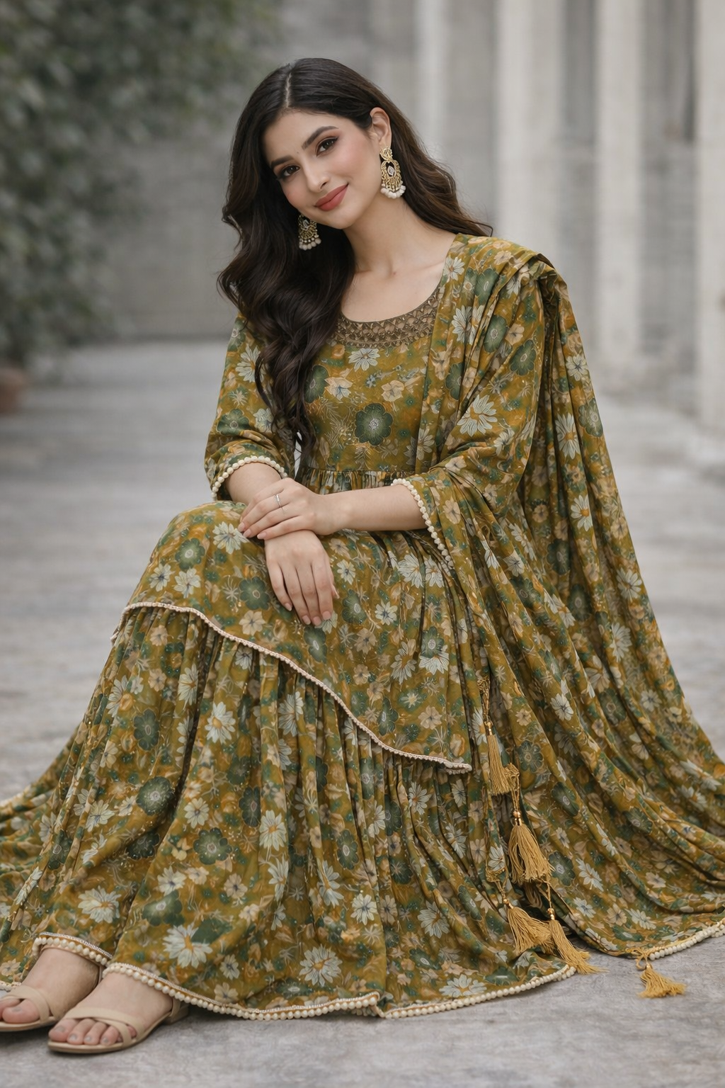 Beautiful mehandi green color shararah