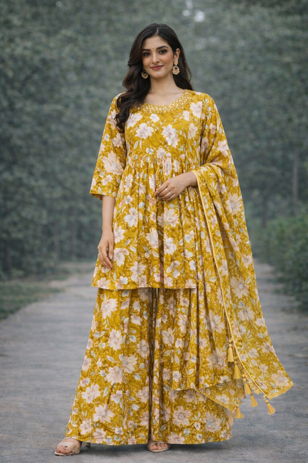 Size-XL Trending Green color 3 piece shararah