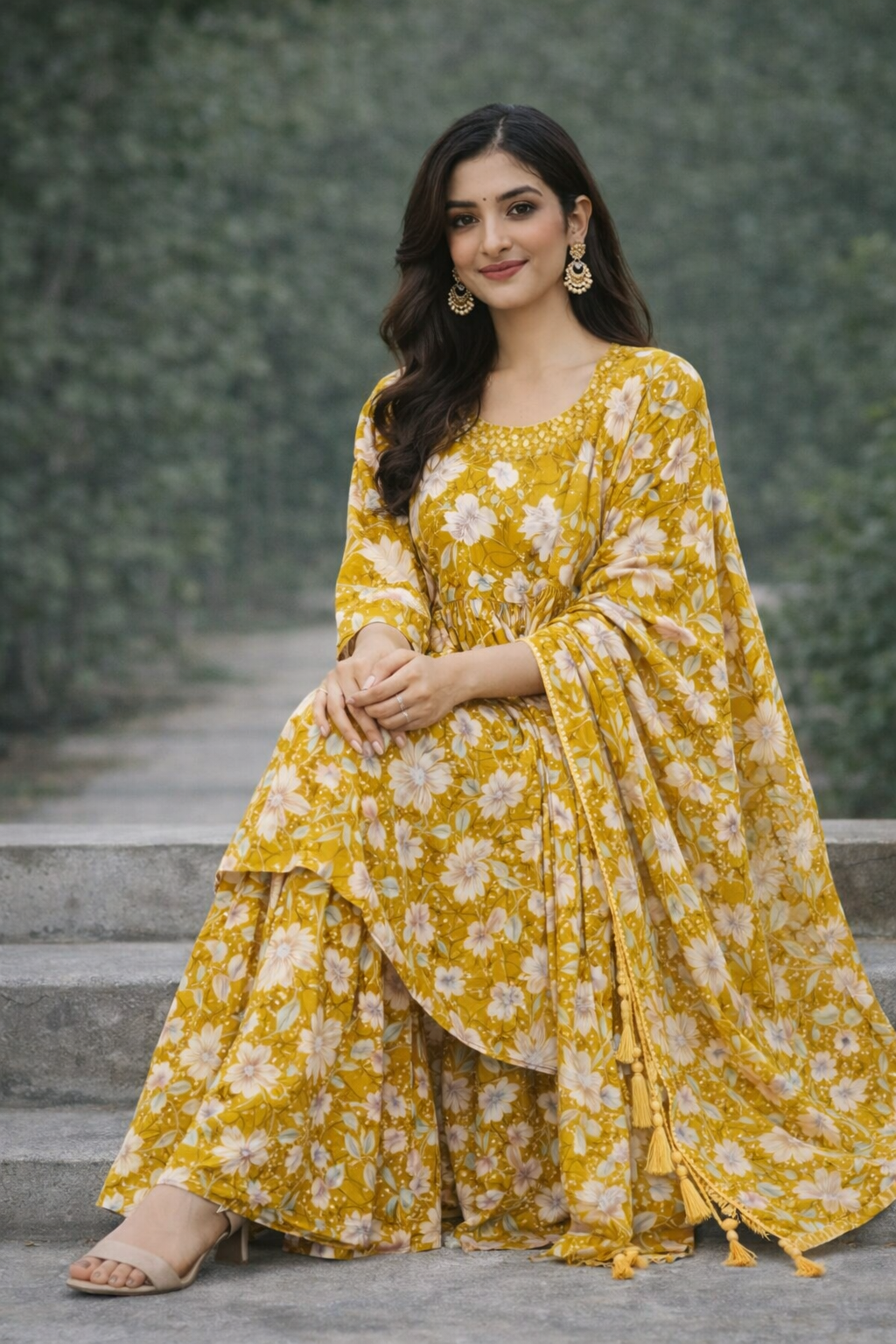 Size-XL Trending Green color 3 piece shararah