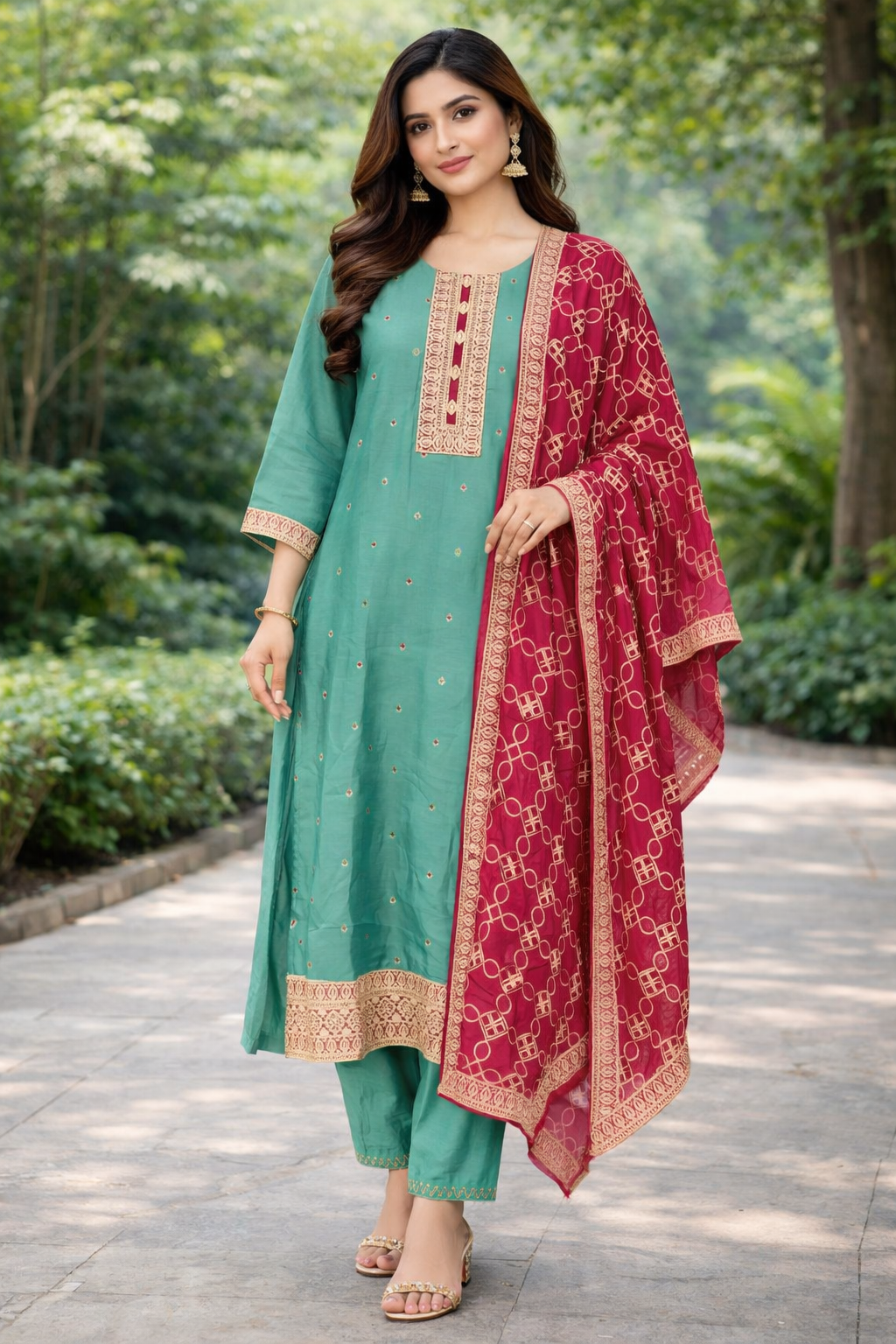 Size-3xl Beautiful green color 3 piece suit set