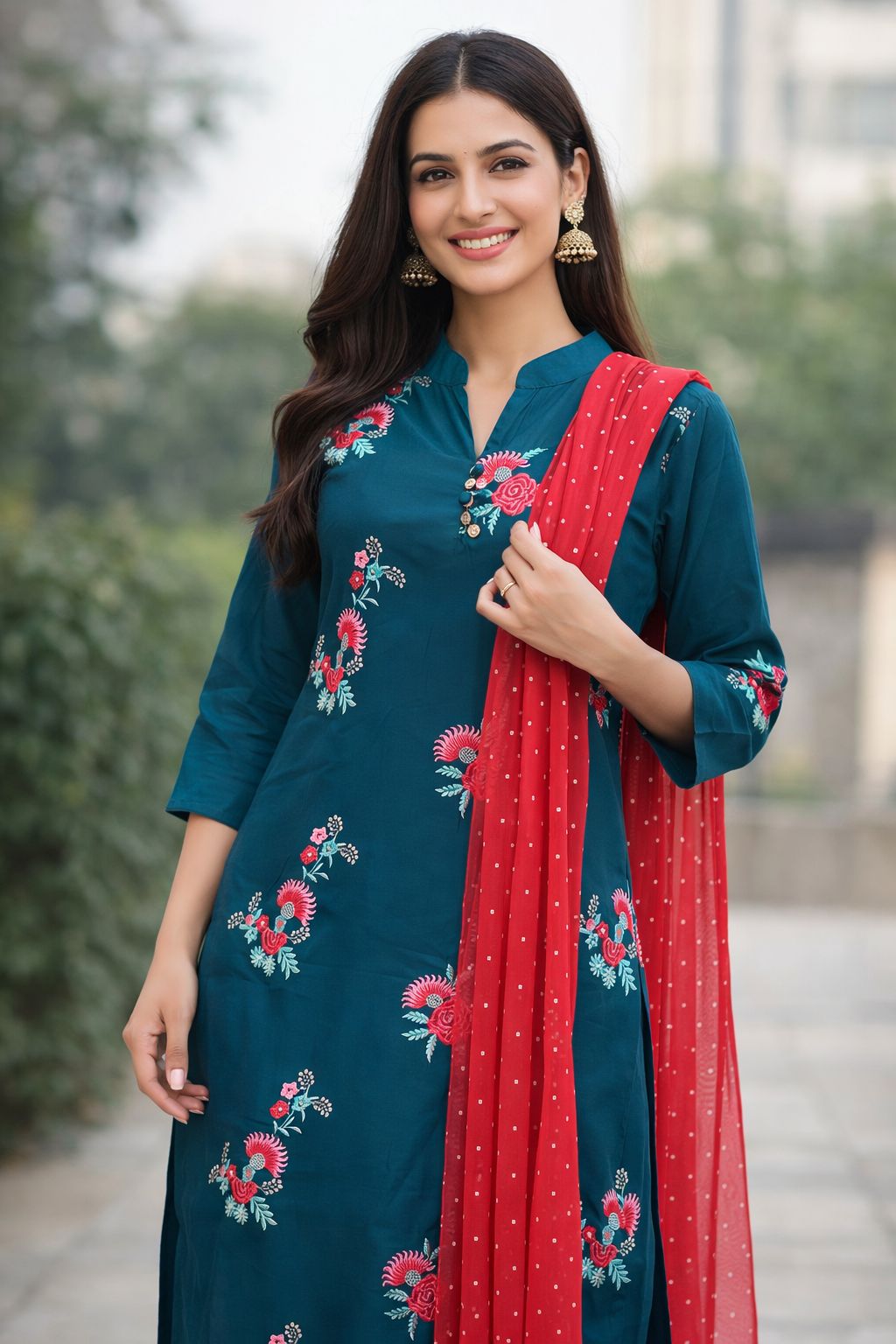 {Size-XXL} Beautiful Peacock blue colour 3 piece suit set. {D3PPB022}