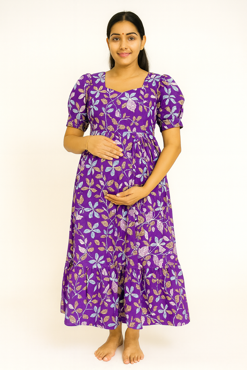 Beautiful Violet colour cotton maternity dress