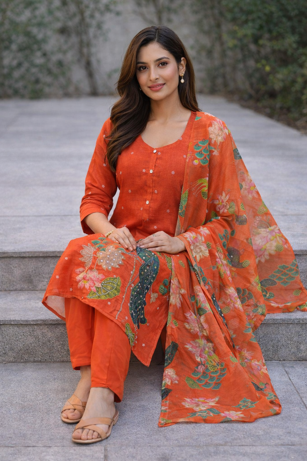 {Size-XXL}Beautiful trending orange color 3 piece suit set {D3POr37}