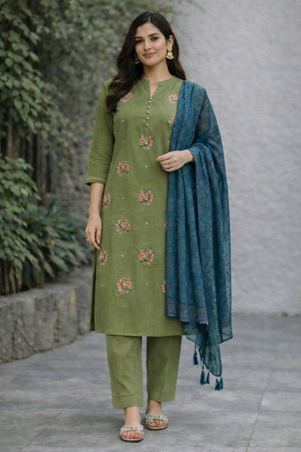 {Size-3xl} Beautiful olive green color 3 Piece suit set