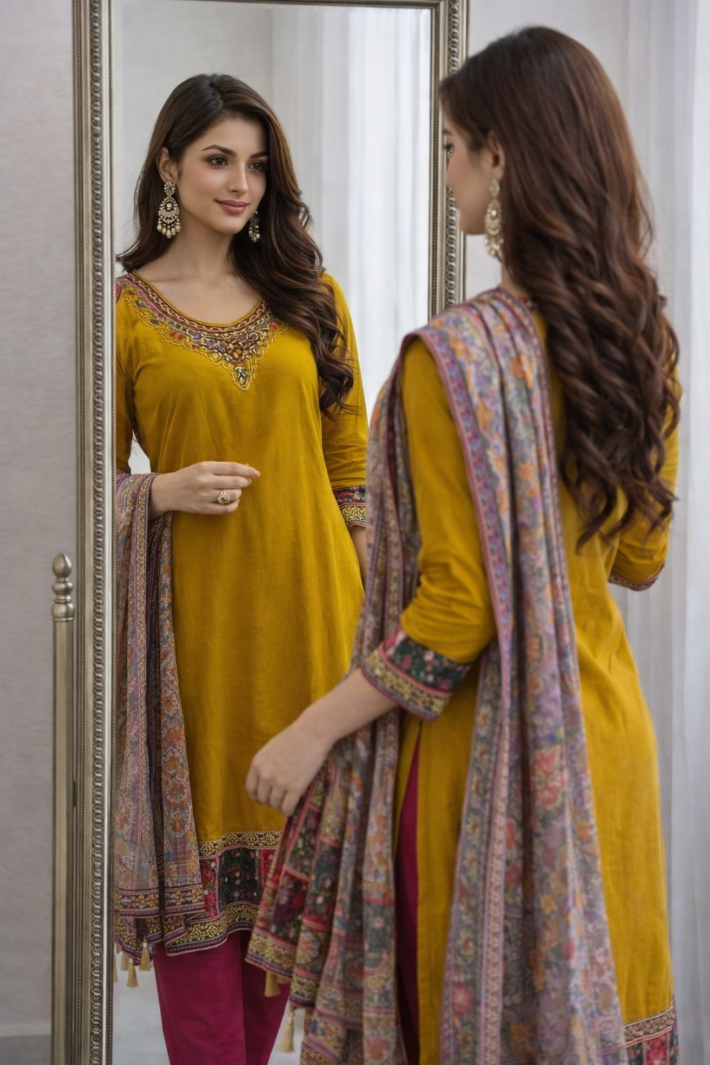 Beautiful Mustard Yellow Color 3 Piece set dress