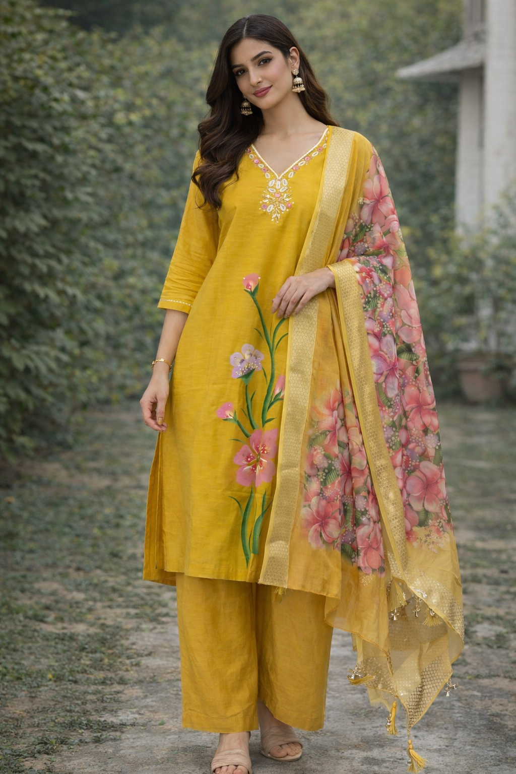 {Size-L} Beautiful mustard yellow 3 piece suit set
