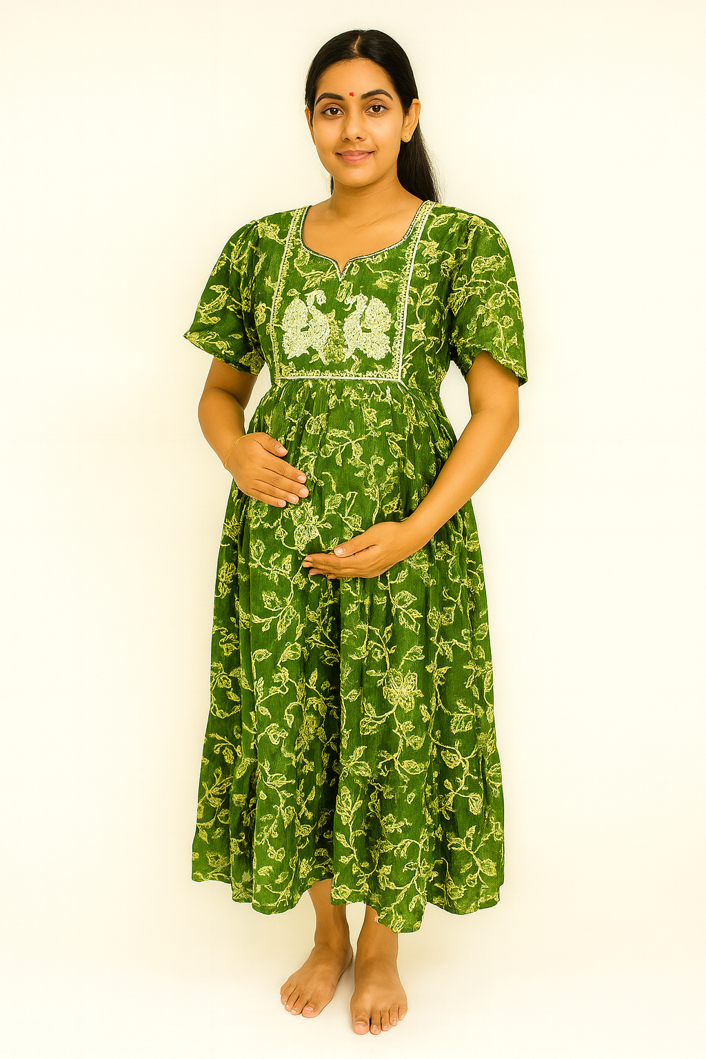 Beautiful Green colour cotton maternity dress